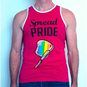 Spread Pride XS Red Tank Top Rainbow Graphic